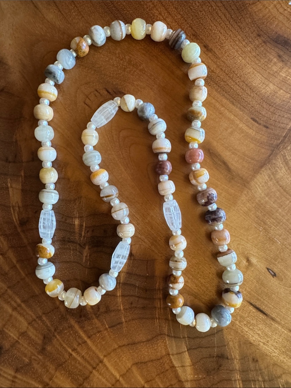 Beige and Cream Stone Bead Necklace - Women Jewelry